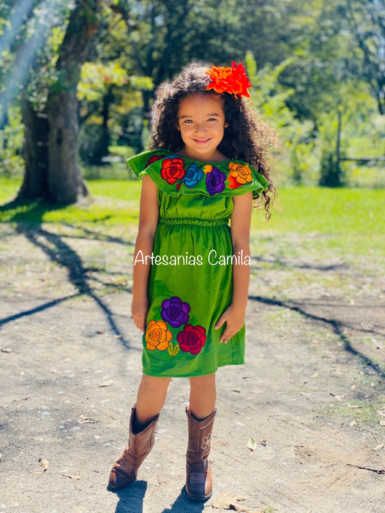 Toddler- Girls Mexican Embroidered Off the Shoulders Dress- Fiesta Gir – Artesanias Camila