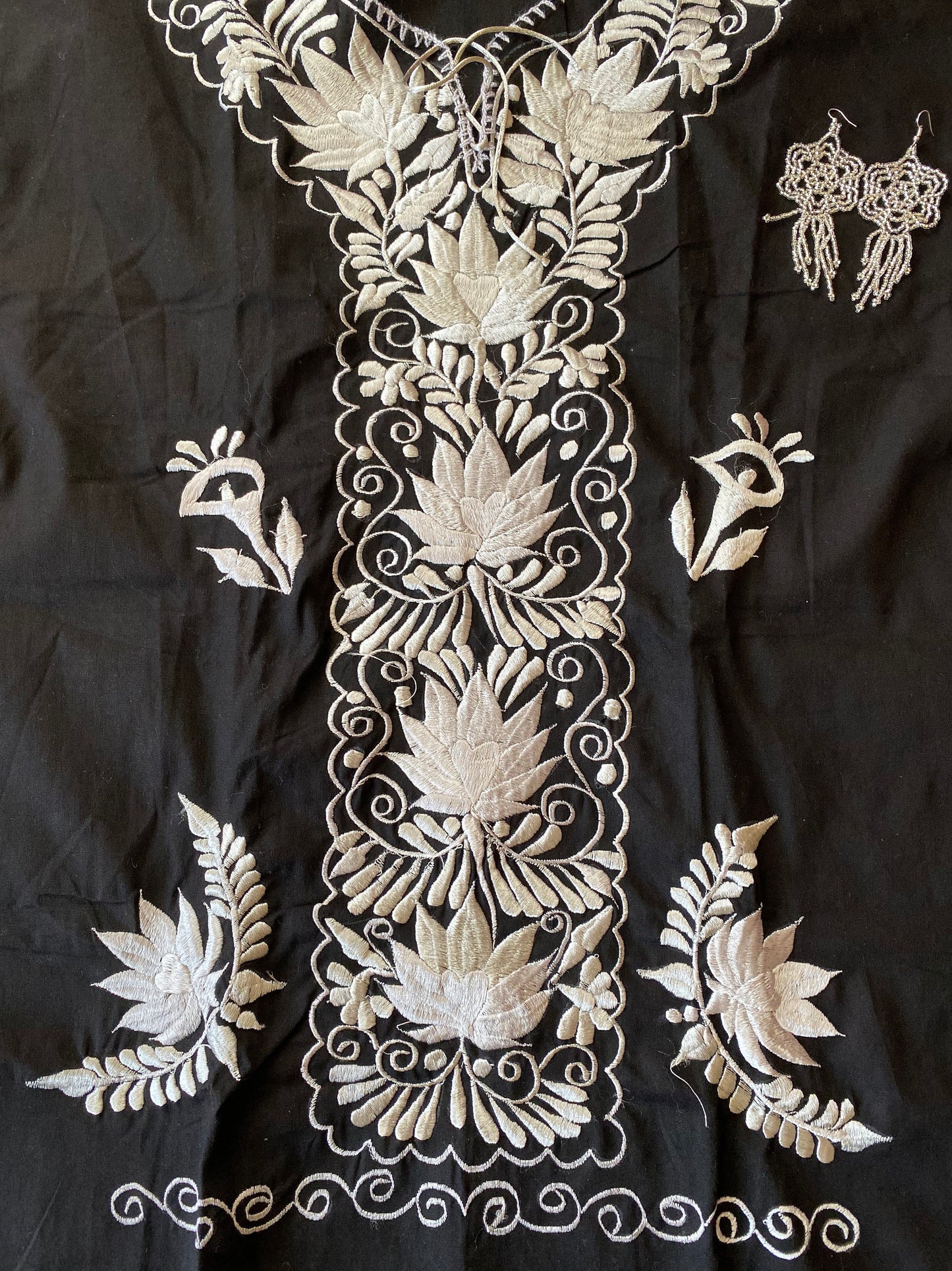 Mexican Kimono Dress- Embroidery Floral Dress- Fiesta Dress Small- Median