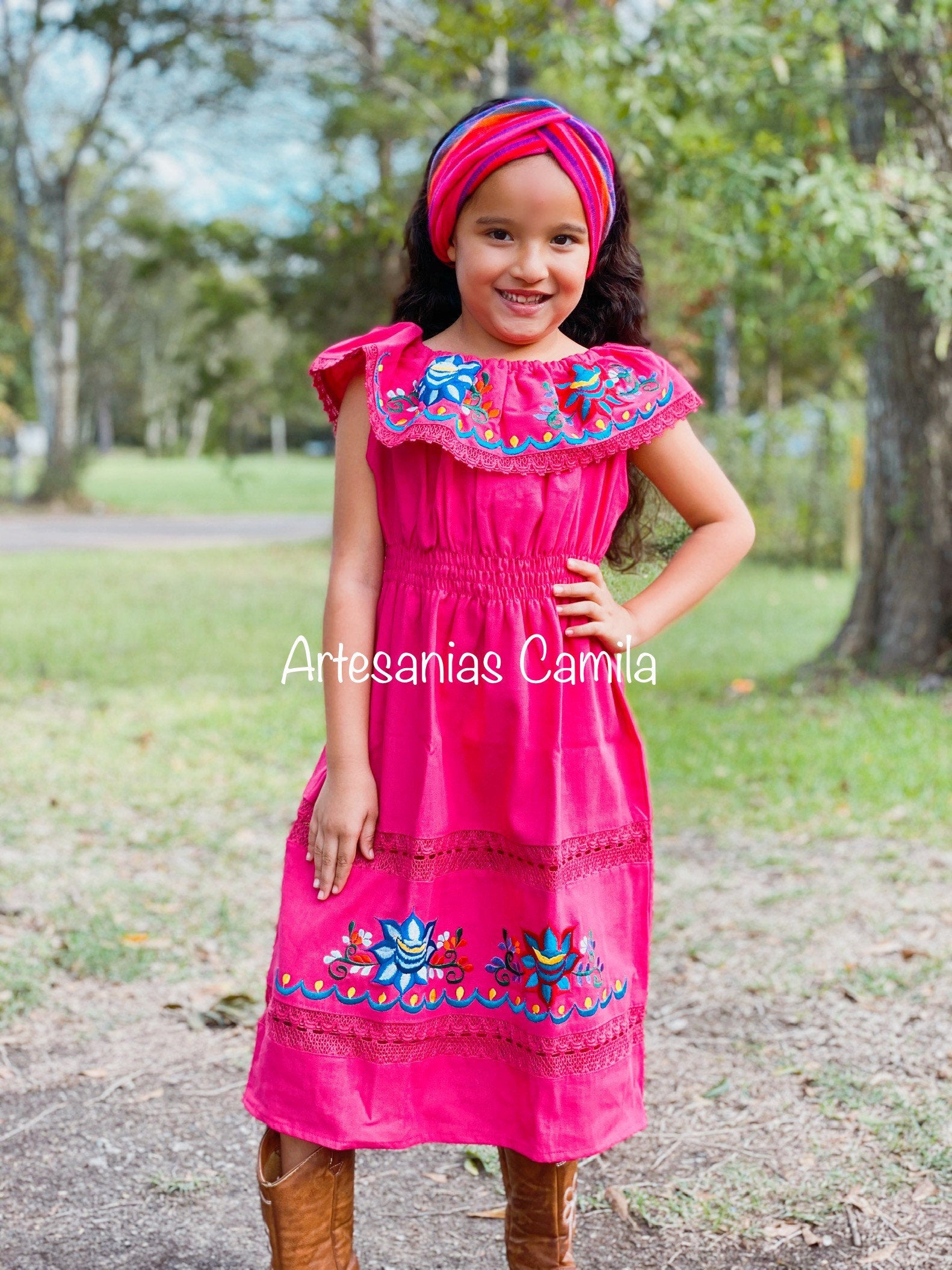Girl's Toddler Mexican Fiesta Floral Embroidered Dress All SIzes Artesanias Camila Girl's Toddler Mexican Fiesta Floral Embroidered Dress All SIzes Artesanias Camila