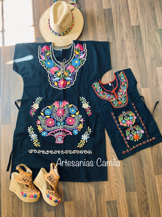 Mexican Kimono Dress- Embroidery Floral Dress- Fiesta Dress Small- Median