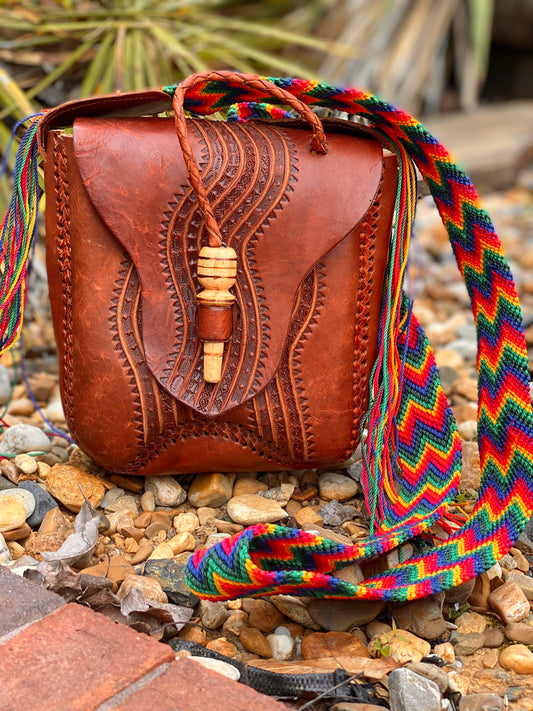 Tooled Boho Leather Crossbody Bag