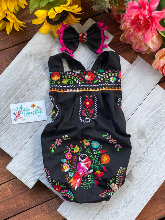 Black Floral Romper/ Baby Bloomers