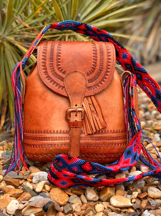 Tooled Boho Leather Crossbody Bag