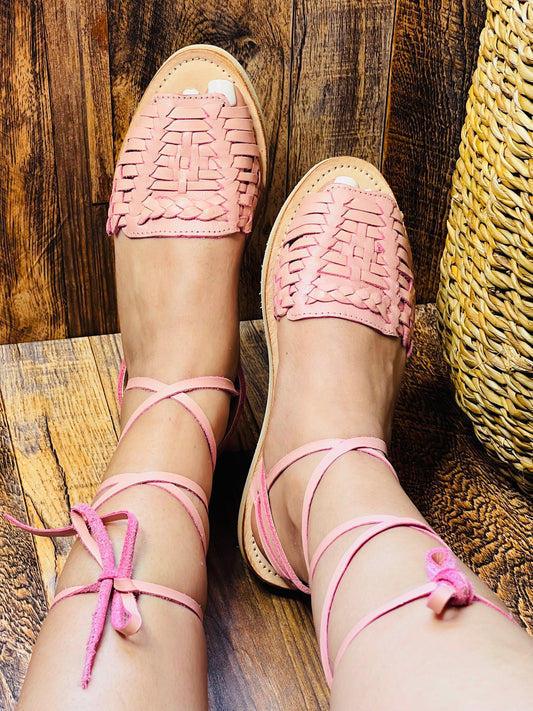 OPEN TOE LACE UP PINK