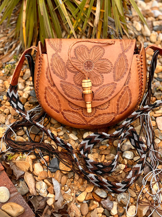 Tooled Boho Leather Crossbody Bag