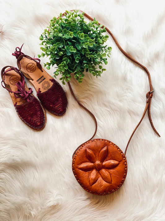 Circle Tooled Leather Crossbody Bag