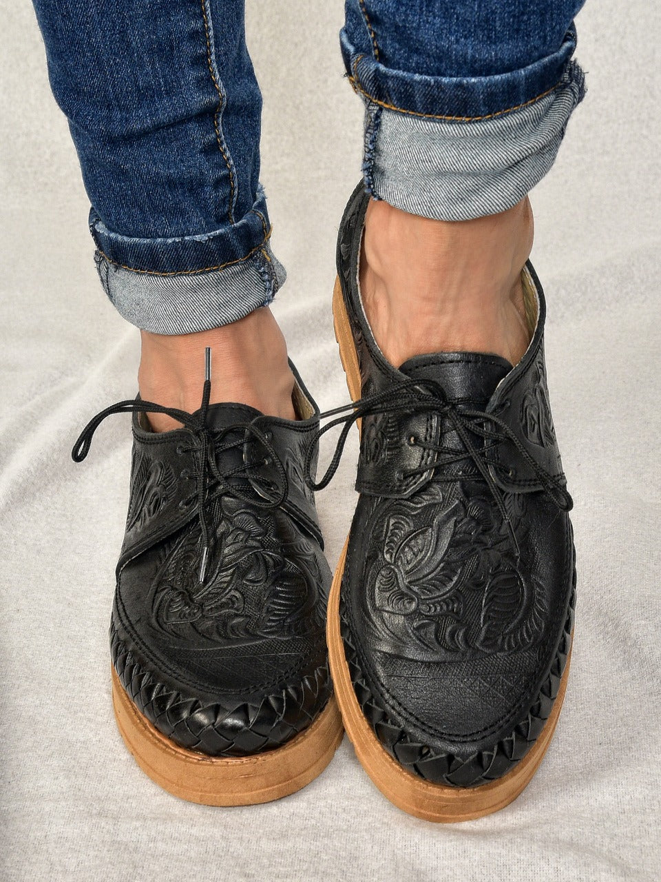 Tooled Black Loafers