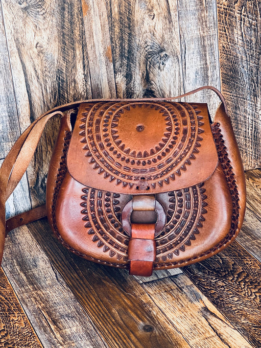 Tooled Boho Leather Crossbody Bag