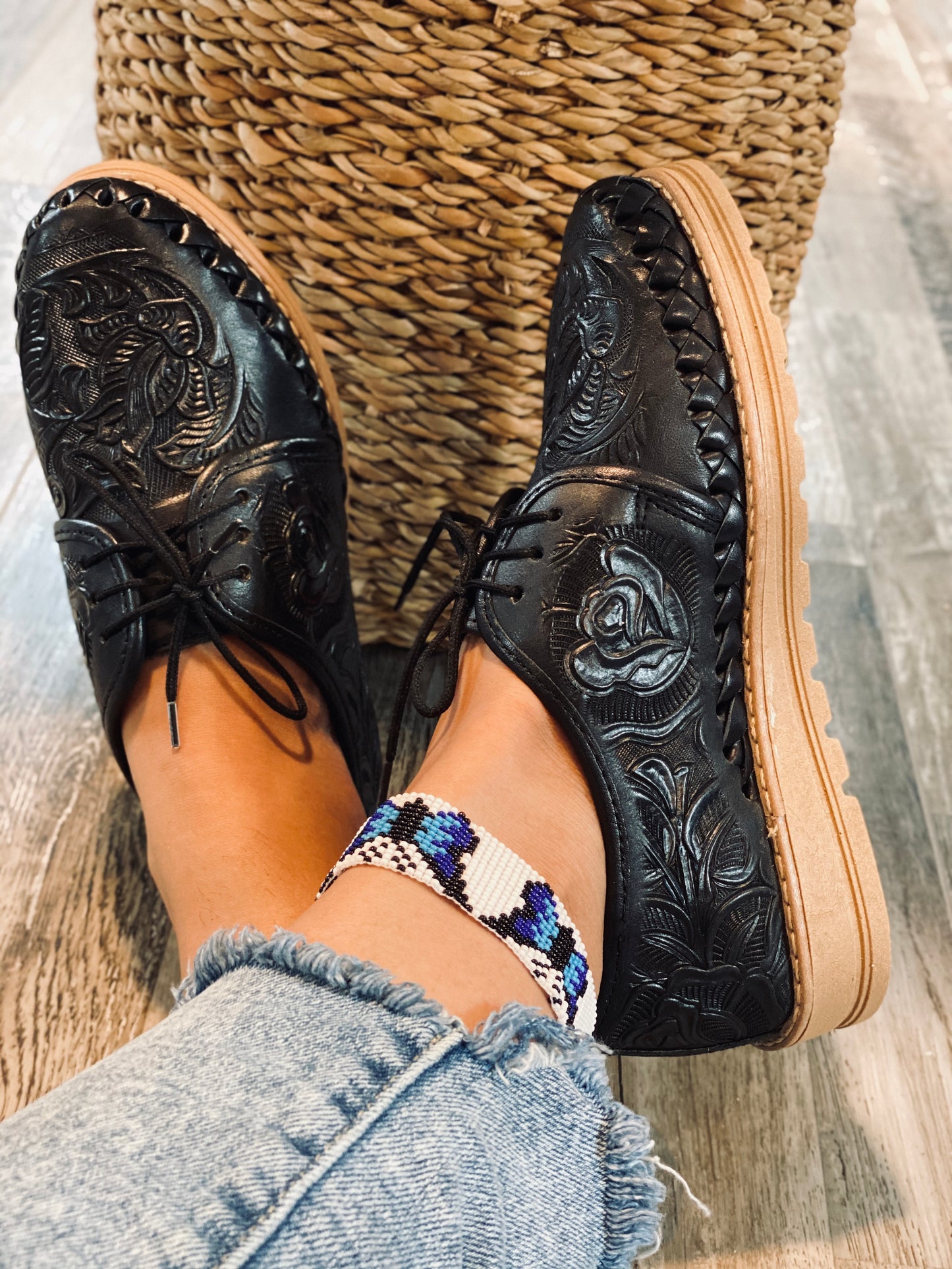 Tooled Black Loafers