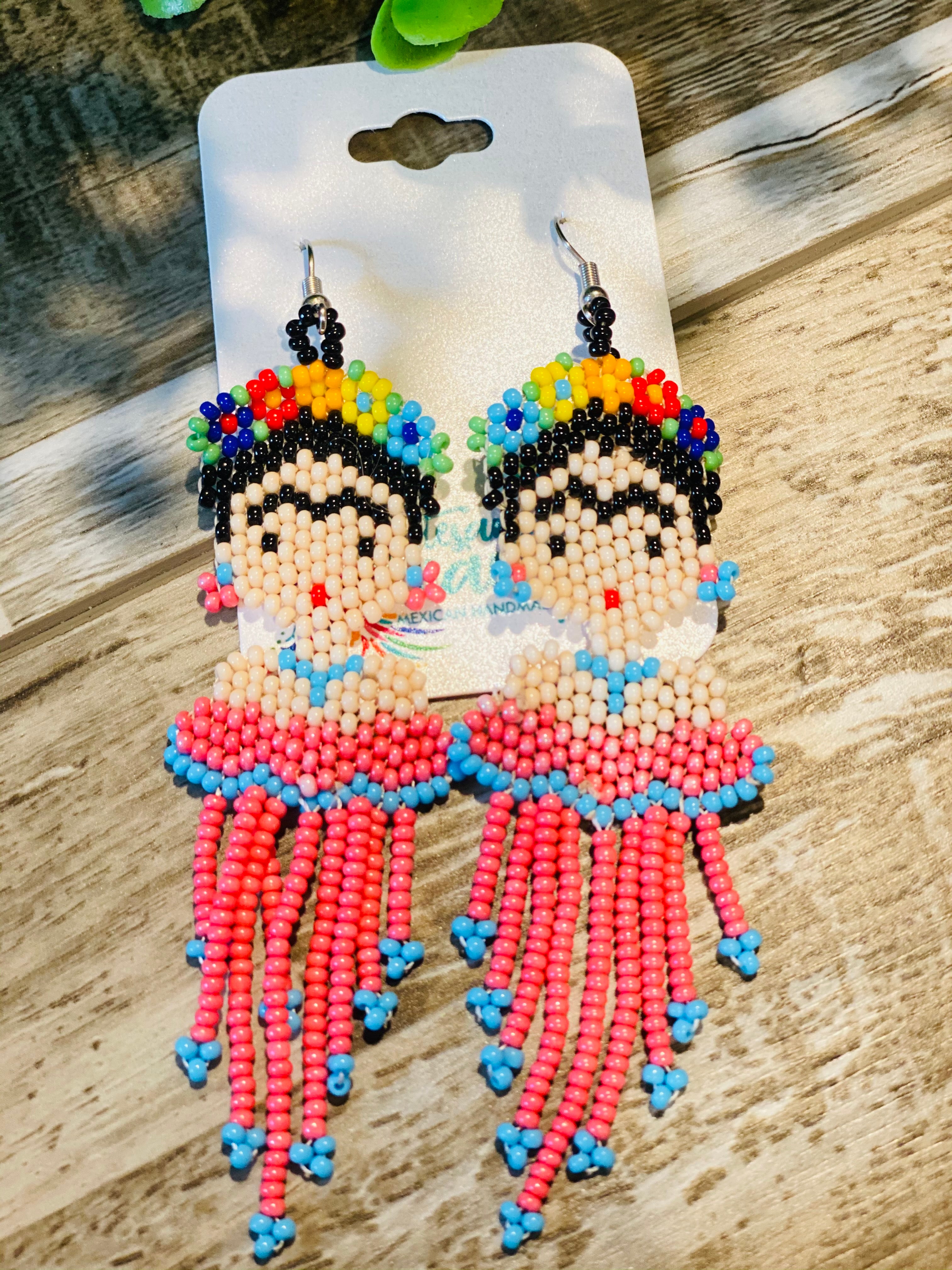 Frida Kahlo Earrings with Flowers & Yellow Silk Tassels Handmade Mexico  Folk Art | eBay