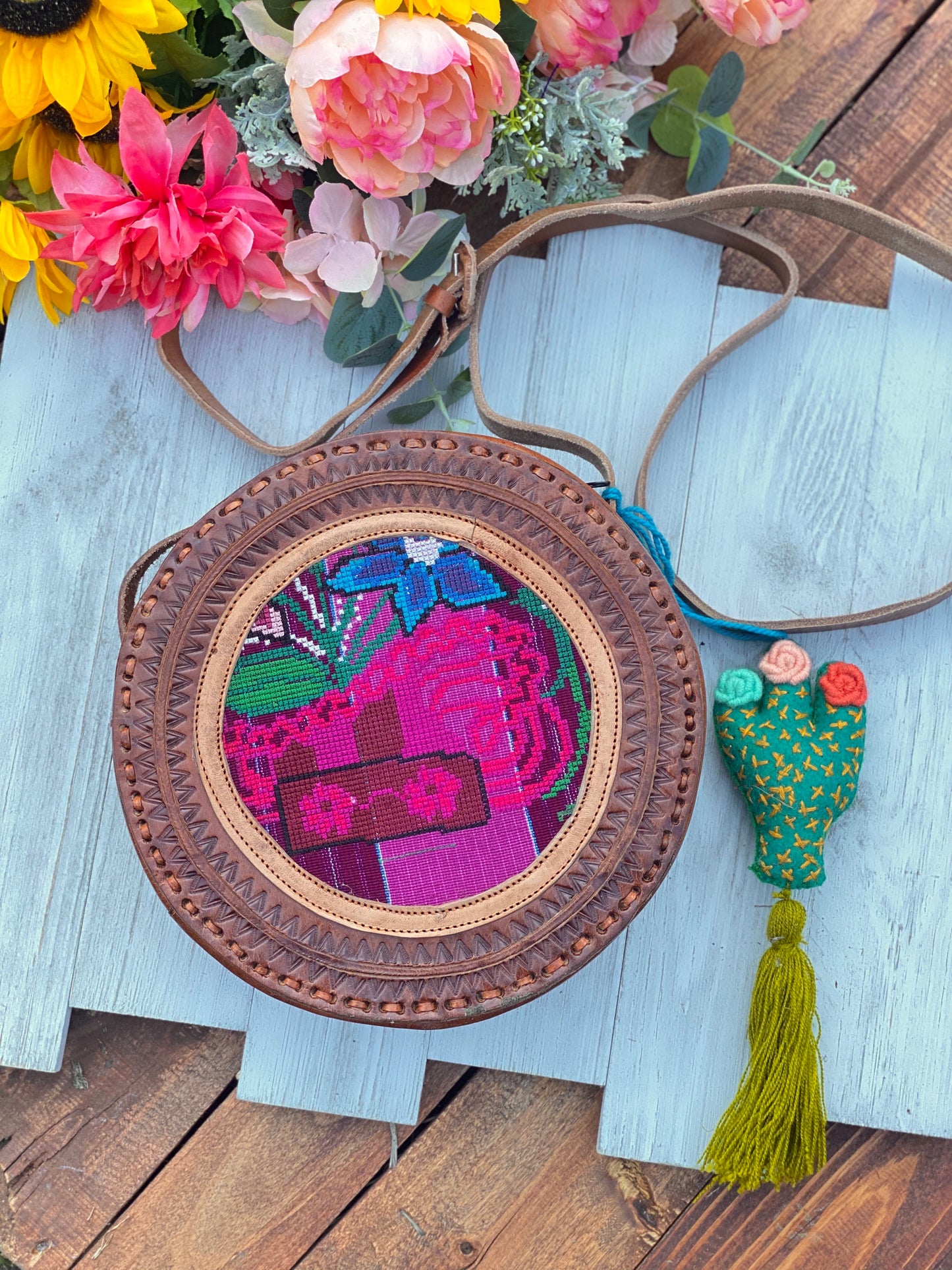 Tooled Boho Leather Crossbody Bag