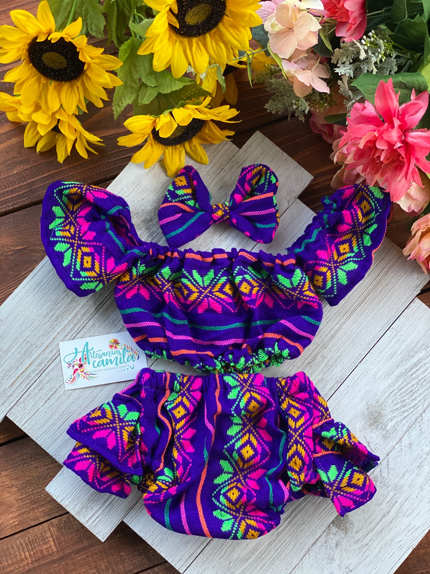 Purple Cambaya Baby Romper/ Baby Mexicanita