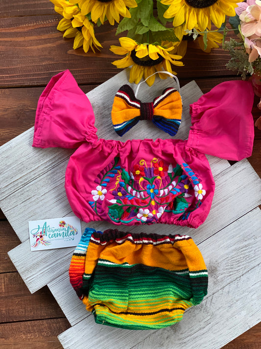 Serape Pink Floral Romper/ Baby Bloomers