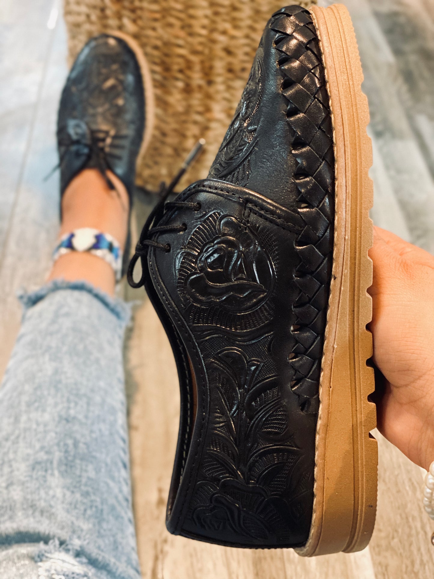 Tooled Black Loafers