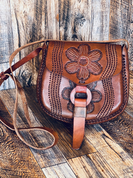 Tooled Boho Leather Crossbody Bag