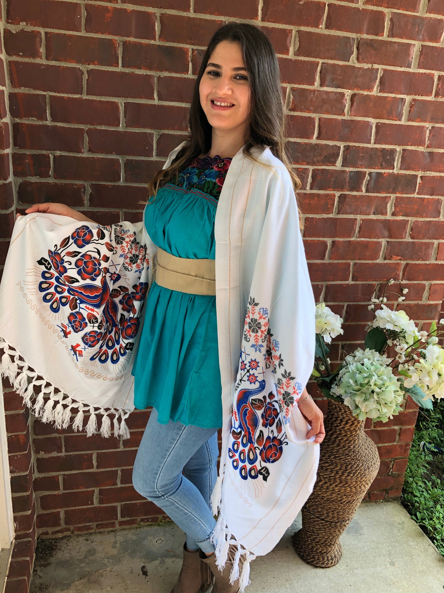 White Peacock hand painted shawls