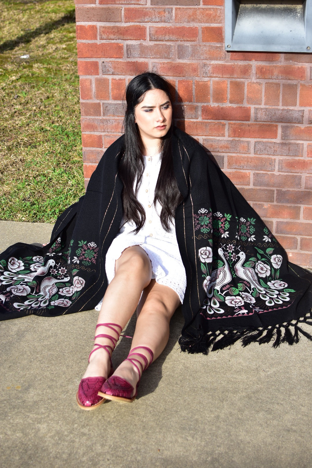 Black Peacock hand painted shawls