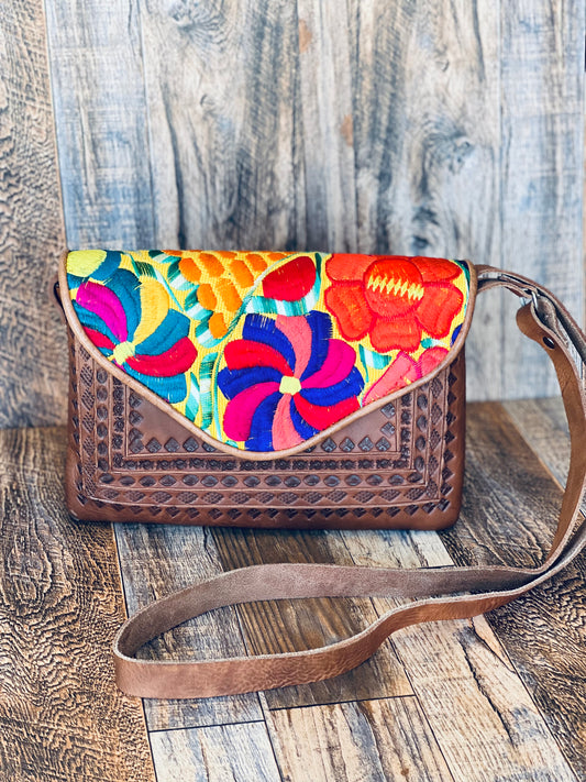 Chiapas Tooled Boho Leather Crossbody Bag