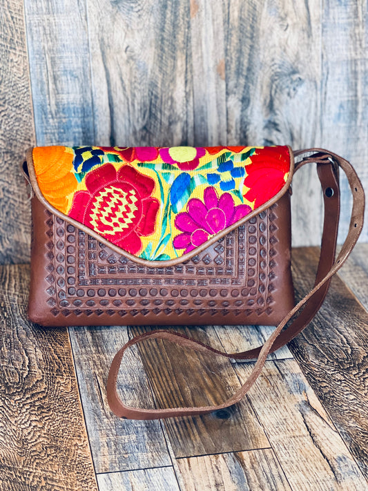 Chiapas Tooled Boho Leather Crossbody Bag