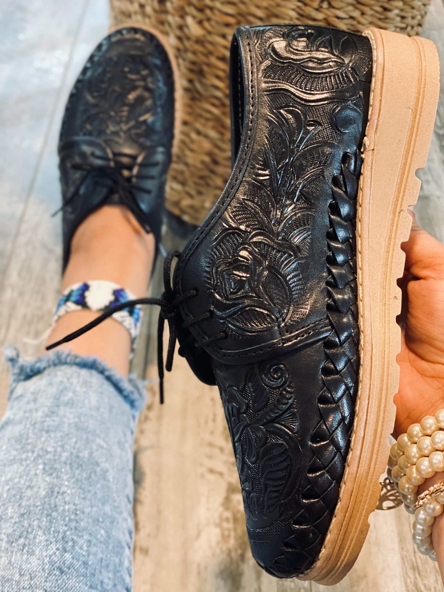 Tooled Black Loafers